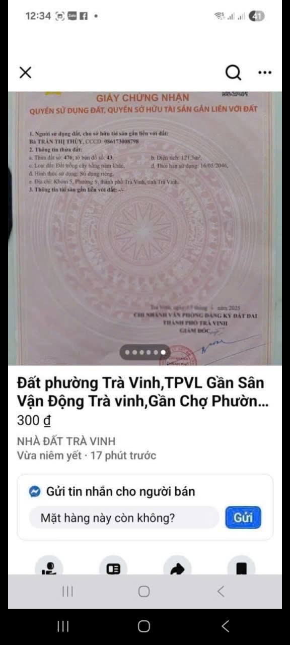 Đất thổ cư Phường 9, Trà Vinh 126m² giá chỉ 370 triệu - Cơ hội đầu tư tuyệt vời!