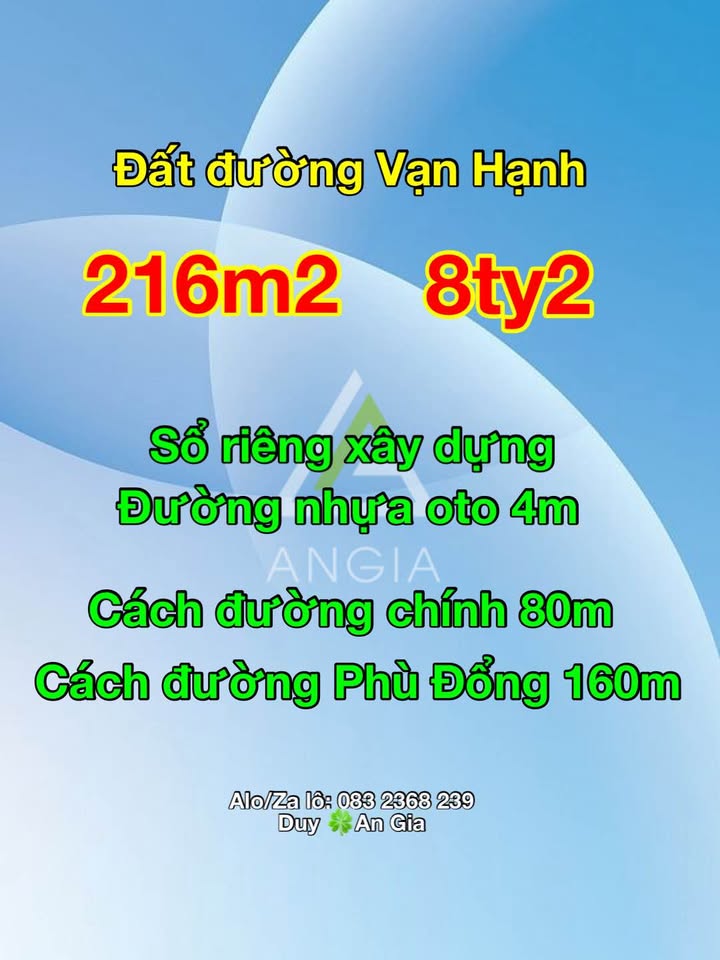 Đất đường Vạn Hạnh, Đà Lạt 216m² giá 8.2 tỷ - Sổ đỏ chính chủ, xây dựng tự do!