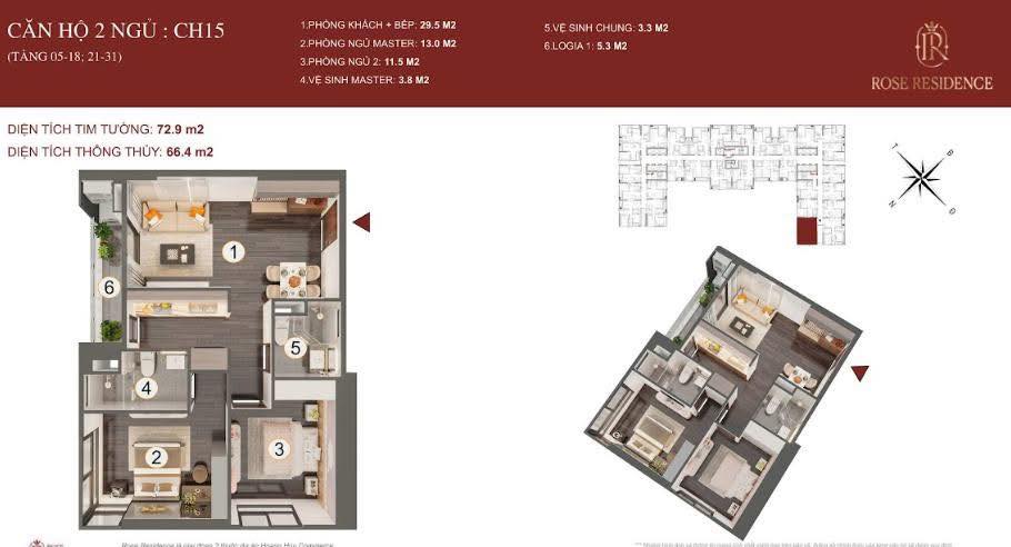 Căn hộ 2 ngủ Rose Residen Hải Phòng 66m² - Căn góc hai mặt thoáng, giá thỏa thuận!