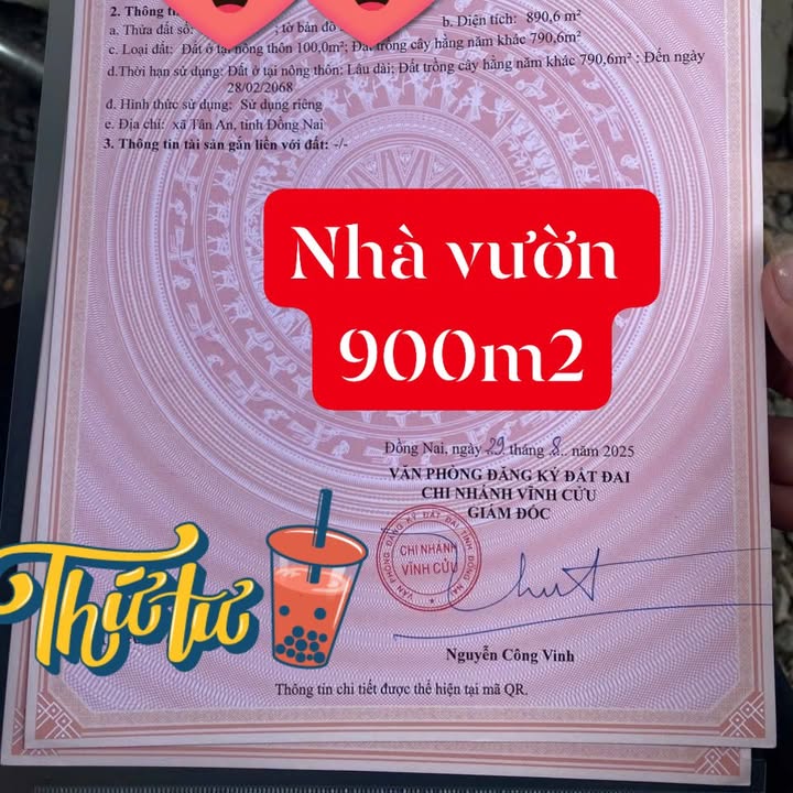 Nhà vườn cấp 4 Vĩnh Tân 900m² giá 2.3 tỷ - Chính chủ cần bán gấp!