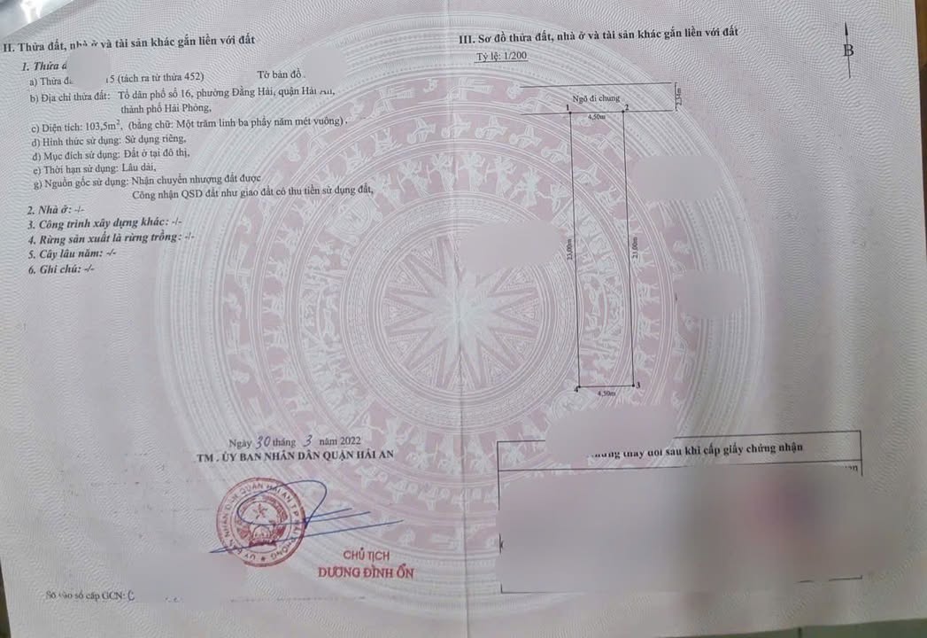 Đất nền Đằng Hải 103m² giá 3.519 tỷ - Cơ hội đầu tư hấp dẫn!