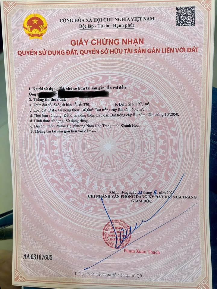 Đất nền Phước Hạ, Nha Trang 197m² - Sổ đỏ chính chủ, giá thỏa thuận!