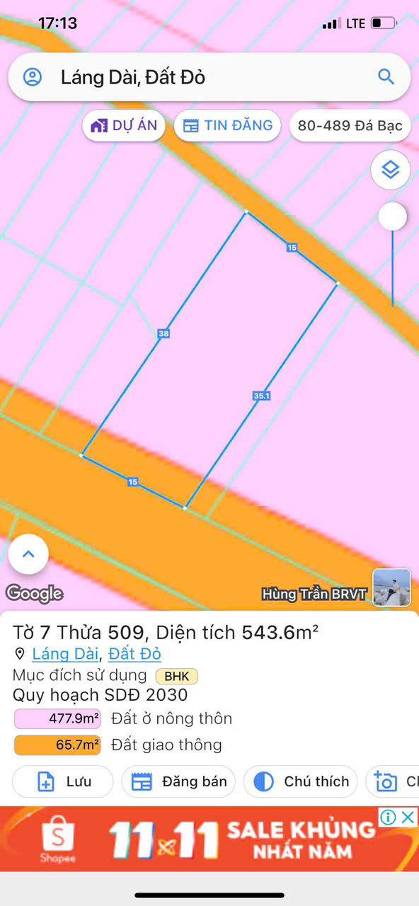 Đất nền 483m² xã Láng Dài, Đất Đỏ - Giá chỉ 1.2 tỷ, đầu tư sinh lời!