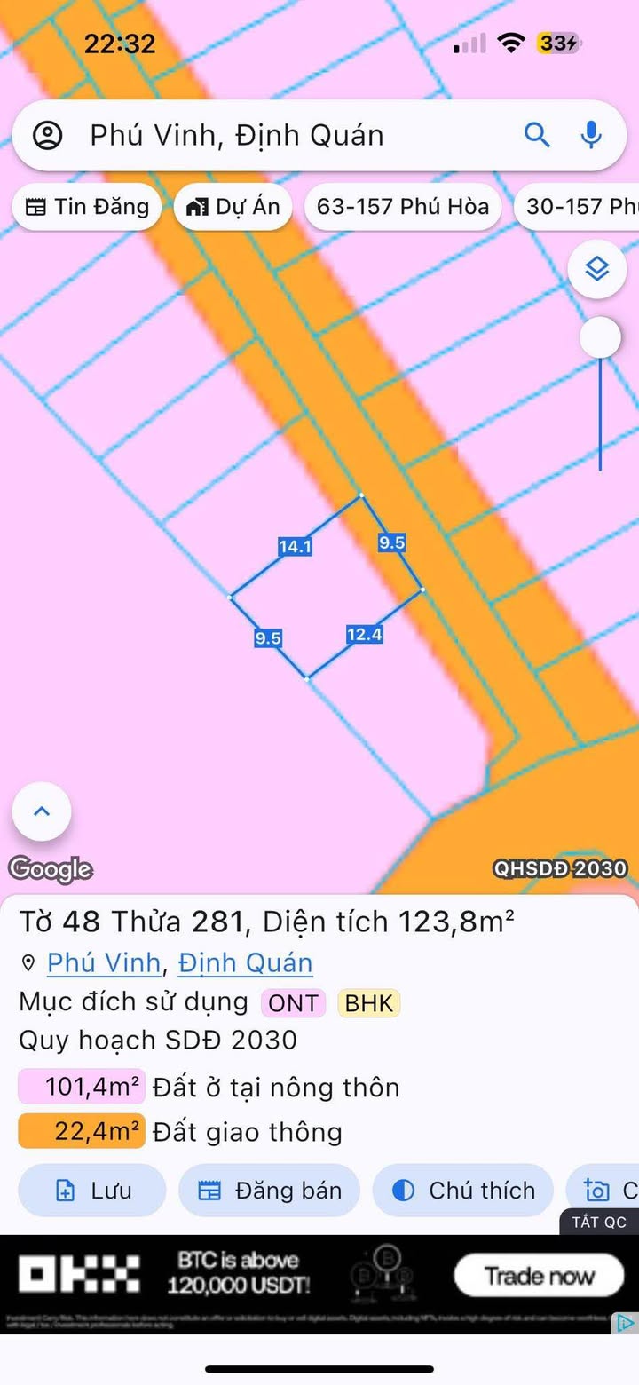 Đất mặt tiền đường bê tông Phú Vinh, Định Quán 133m² giá 1.25 tỷ - Sổ đỏ chính chủ!