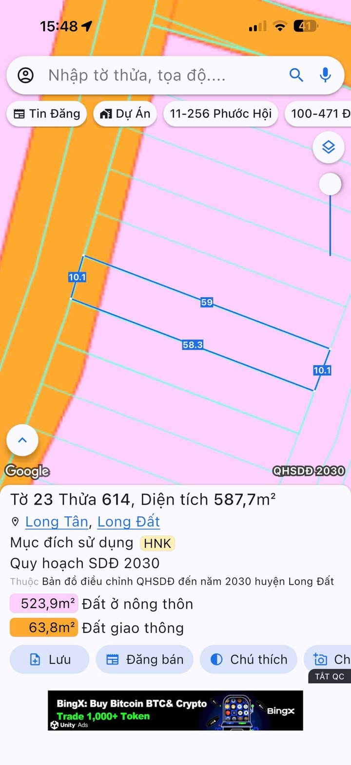Đất nền Long Tân 587m² giá 1.5 tỷ - Đầu tư sinh lời, làm nhà vườn lý tưởng!