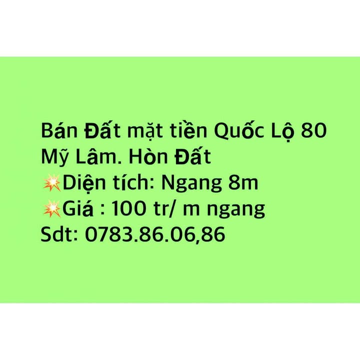 Đất mặt tiền Quốc lộ 80, xã Mỹ Lâm, Hòn Đất - 800 triệu - Vị trí đắc địa cho kinh doanh!