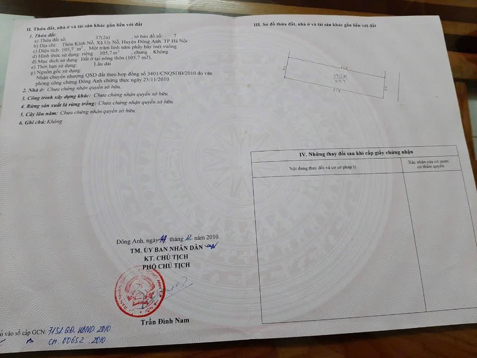 Đất đẹp tại thôn Kính Nỗ, Đông Anh, 105m² - Sổ đỏ chính chủ, giá tốt!