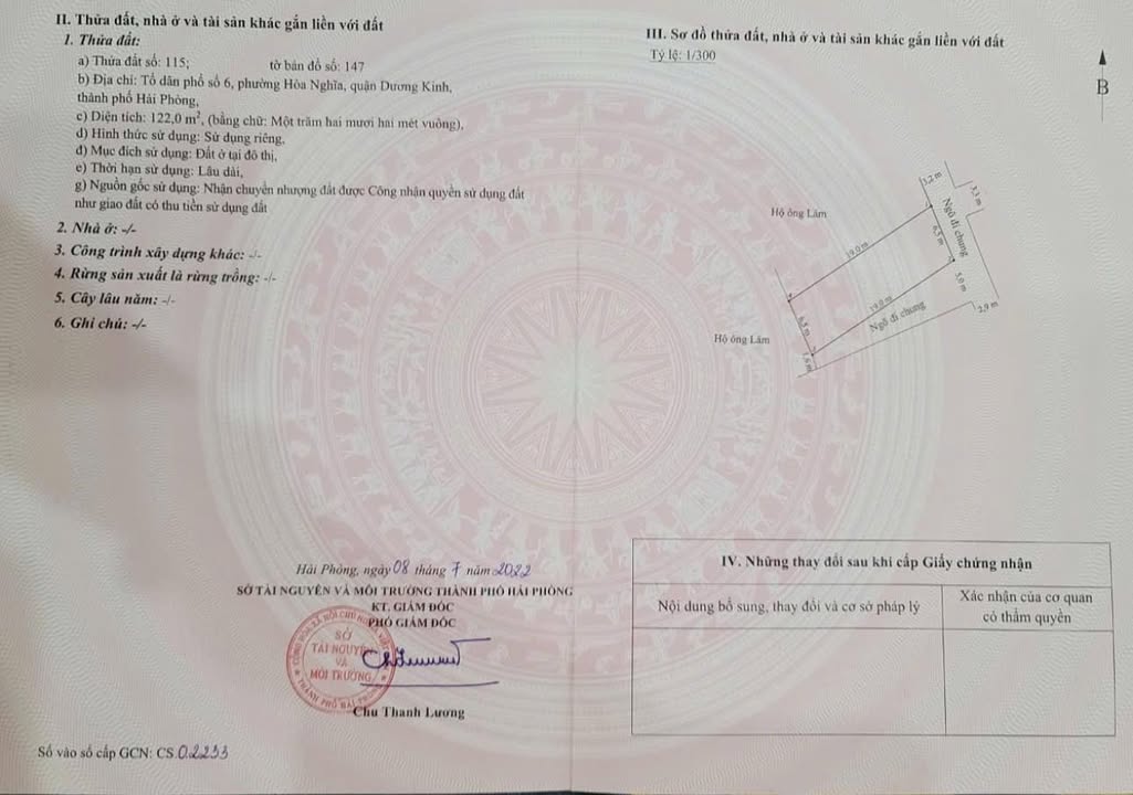 Bán đất Tổ 6 Phường Hòa Nghĩa Quận Dương Kinh 122m² - Giá tốt nhất khu vực!