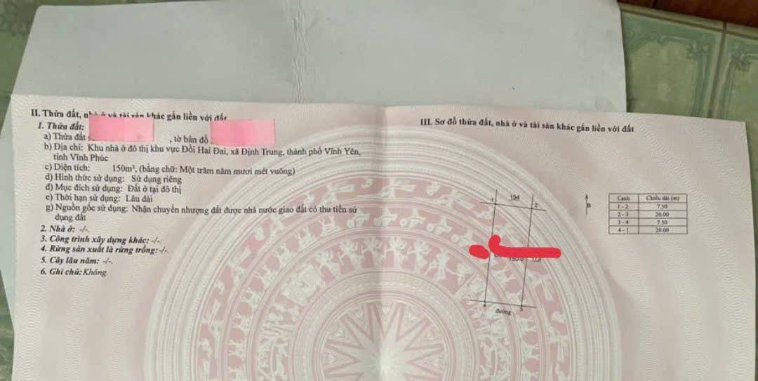 Đất thổ cư Đại Tự Vĩnh Tường 150m² giá 4 tỷ - Sổ đỏ sang tên ngay!