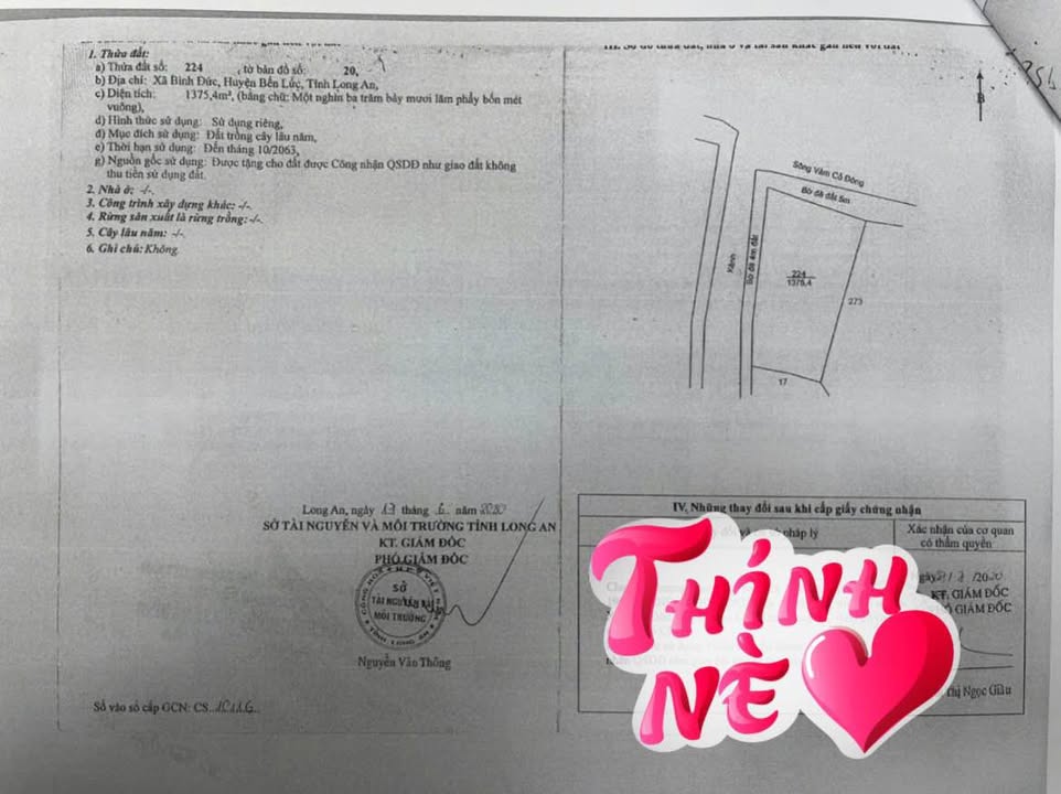 Đất vườn 2838m² xã Bình Đức, Bến Lức - Giá chỉ 2,2 tỷ - Tặng view Sông Vàm Cỏ tuyệt đẹp!