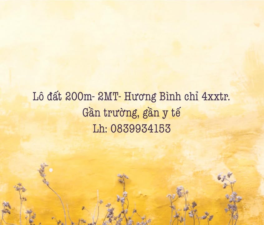 Đất Hương Bình 200m² - Mặt tiền đường bê tông, gần trường học và y tế!