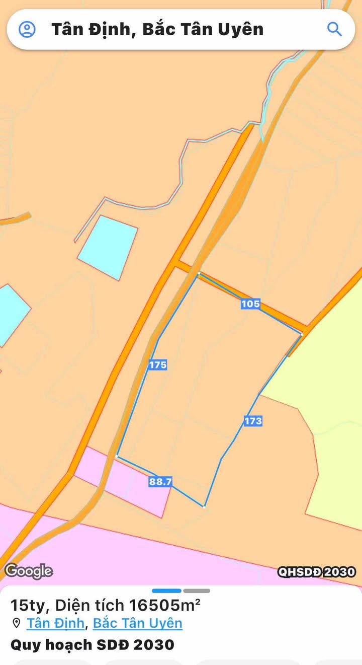 Đất nền Tân Định, Bắc Tân Uyên 16.000m² giá 15 tỷ - Mặt tiền 180m, cơ hội đầu tư hiếm có!