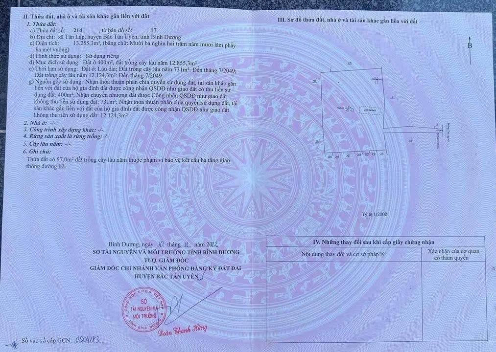 Bán đất 1,3ha tại Tân Lập, Tân Uyên - Gần KCN VSIP3 - Giá tốt thương lượng!