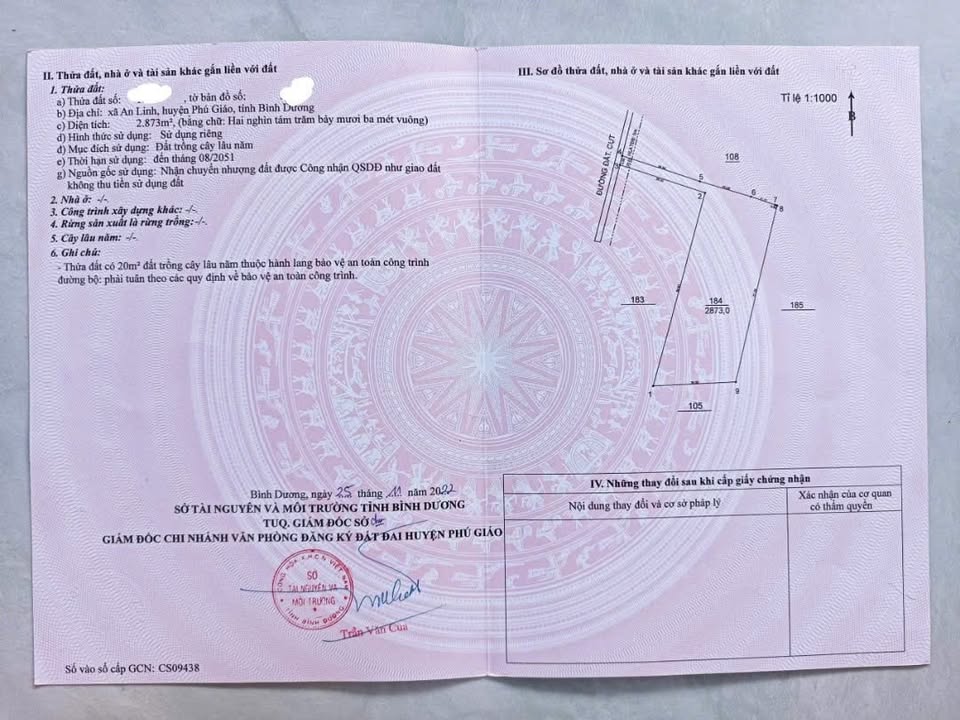 Đất sào cao su tại An Linh, Phú Giáo 2.873m² giá 1.25 tỷ - Tiềm năng đầu tư hấp dẫn!