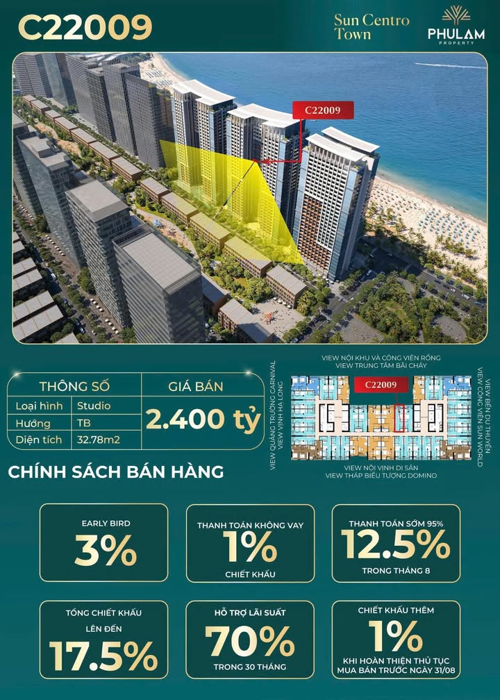 Căn hộ Studio Sun Centro Town Bãi Cháy 32m² giá 2.4 tỷ - Không gian sống hiện đại bên vịnh di sản!