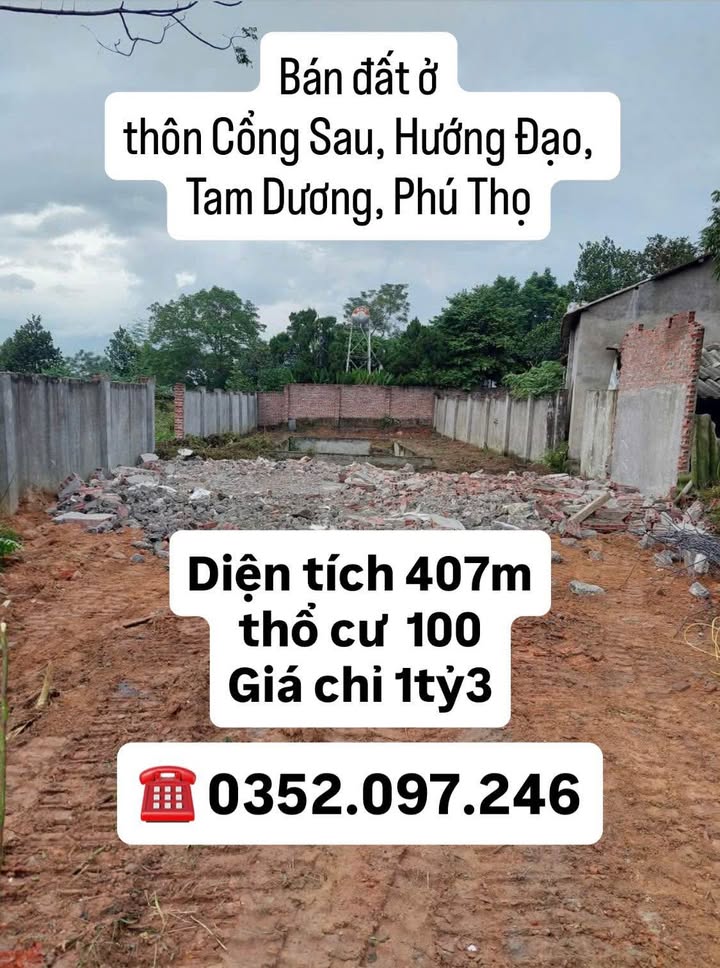 Bán gấp lô đất 407m² tại Thôn Cổng Sau, Hướng Đạo, chỉ 1.3 tỷ - Pháp lý rõ ràng!