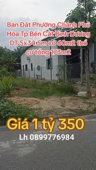 Đất thổ cư Chánh Phú Hòa, Bến Cát 172m² chỉ 1.35 tỷ - Sổ hồng chính chủ!