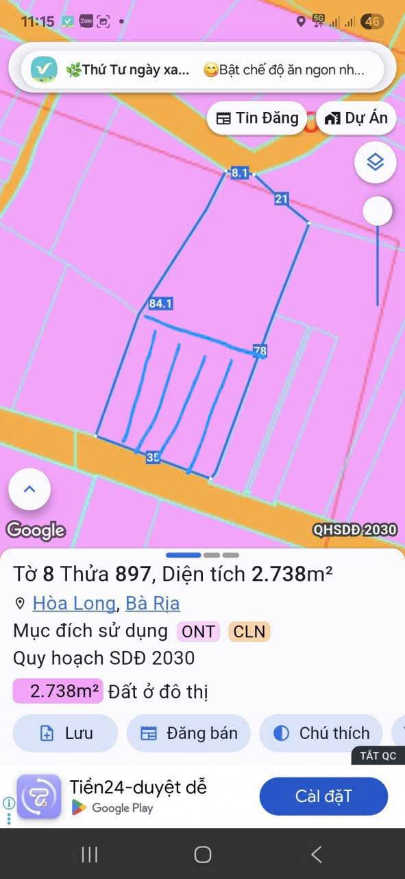 Đất nền 2.738m² Hòa Long, Bà Rịa - Vũng Tàu giá 11.8 tỷ - Đầu tư sinh lời ngay!
