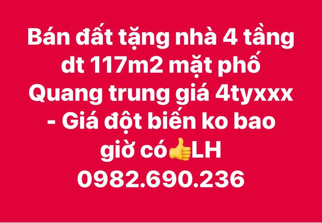 Bán nhà mặt phố Quang Trung 117m² giá chỉ 4 tỷ - Đầu tư sinh lời ngay!