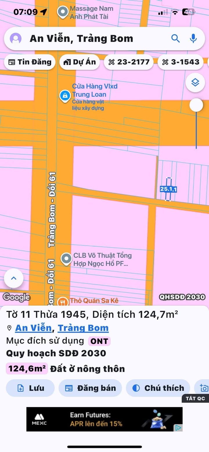 Đất mặt tiền Đường Đồi 61, An Viễn, Trảng Bom, 430m² - Đầu tư sinh lời hấp dẫn!