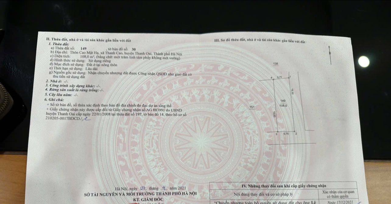 Đất nền góc Thanh Cao - 108m² giá 5 triệu/m² - Sổ đỏ chính chủ!