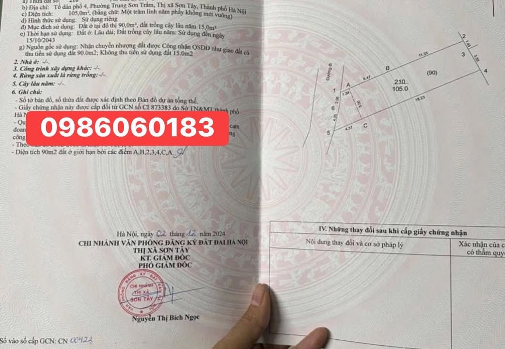 Đất nền Chùa Thông, Sơn Tây 105m² giá 2 tỷ - Đường ô tô, vị trí đắc địa!