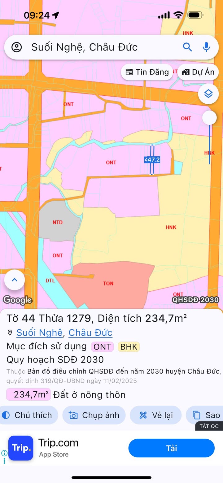 Đất thổ cư 100% Suối Nghệ, Châu Đức 225m² giá chỉ 550 triệu - Cơ hội đầu tư tuyệt vời!