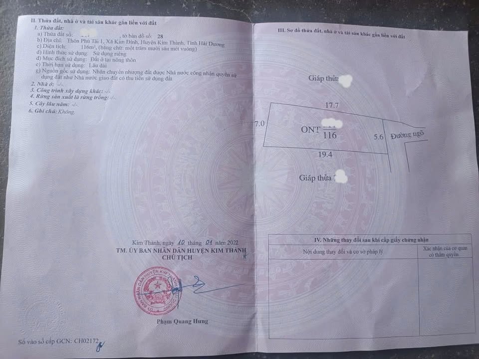 Đất nền Kim Đính Hải Dương 116m² giá 400 triệu - Vị trí yên tĩnh, hướng Đông mát mẻ!