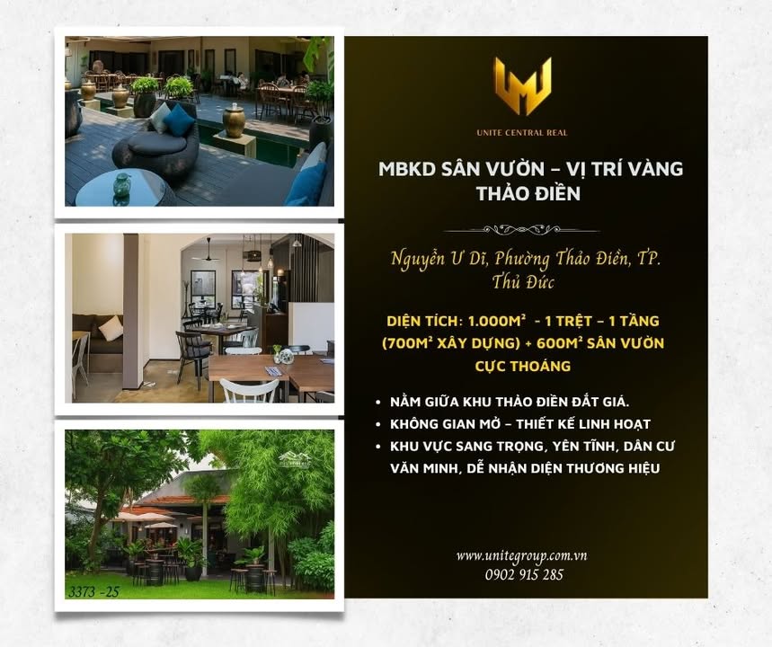 Mặt bằng kinh doanh sân vườn Thảo Điền 1.000m² - Trống ngay, chốt liền tay!