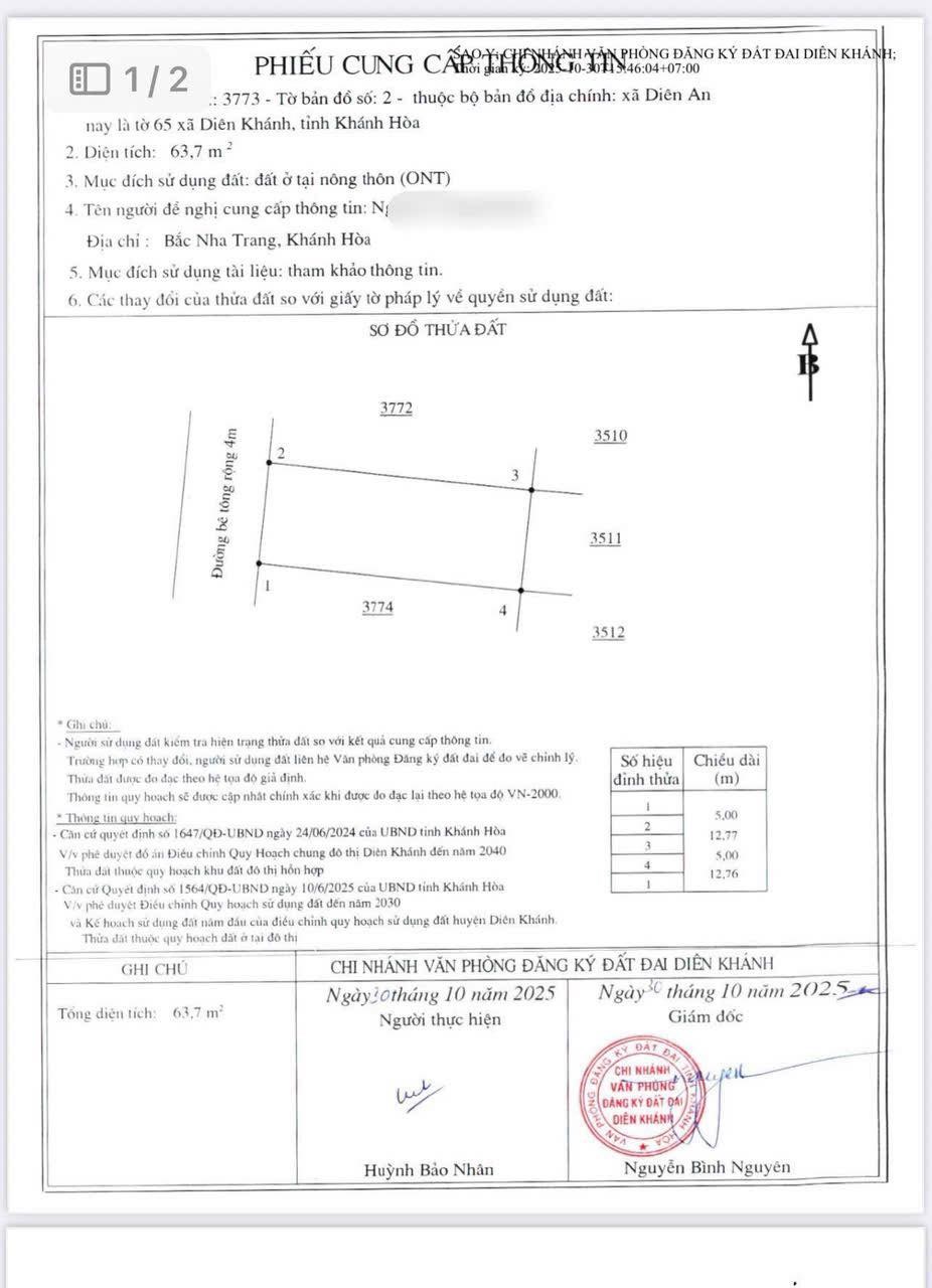 Bán đất hẻm ô tô đường Chợ Chiều, xã Diên An 63.7m² - Sổ hồng lâu dài!