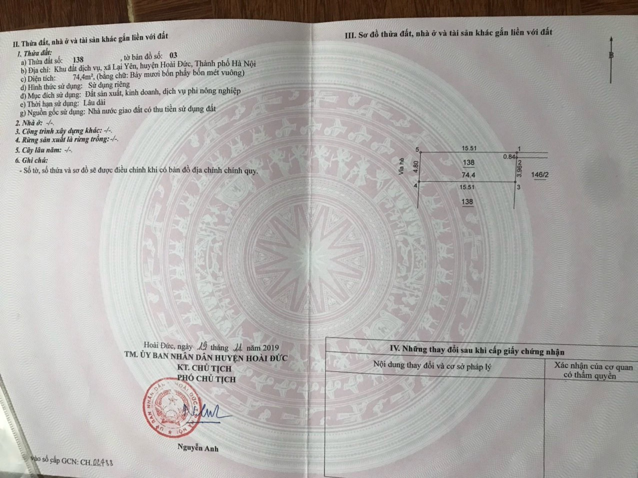 Đất dịch vụ Lại Yên, Hoài Đức 74.4m² giá đầu tư - Giao thông thuận lợi!