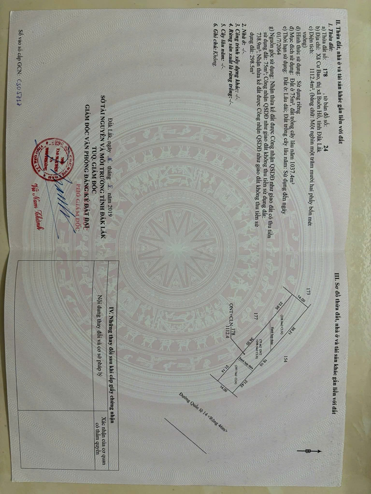 Đất nền 1112m² tại Phường Cư Bao - Giá 5.32 tỷ, sổ đỏ chính chủ!