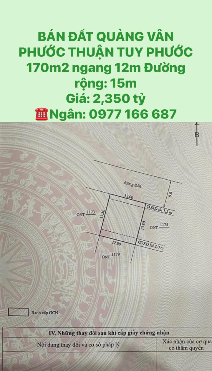 Đất nền Phước Thuận Tuy Phước 170m² giá 2.35 tỷ - Đường rộng 15m thuận lợi!