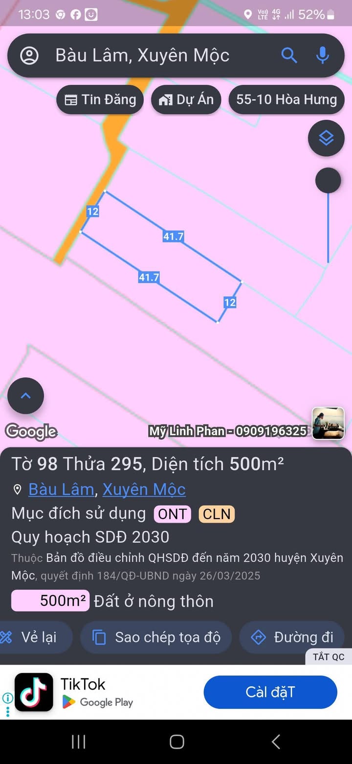 Đất nền Xã Bầu Lâm, Xuyên Mộc 492m² giá 650 triệu - Đầu tư lý tưởng!