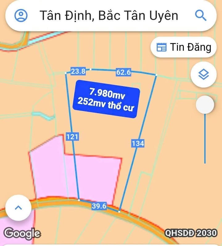 Đất nền mặt tiền đường Tân Định 55, Bắc Tân Uyên 7980m² giá 8 tỷ - Cơ hội đầu tư hấp dẫn!
