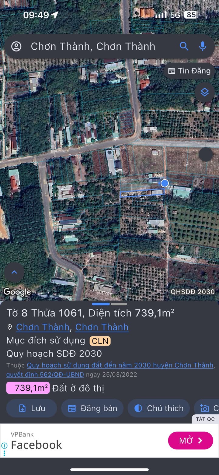 Đất nền Chơn Thành 731.5m² giá 1 tỷ - Pháp lý rõ ràng, chính chủ!