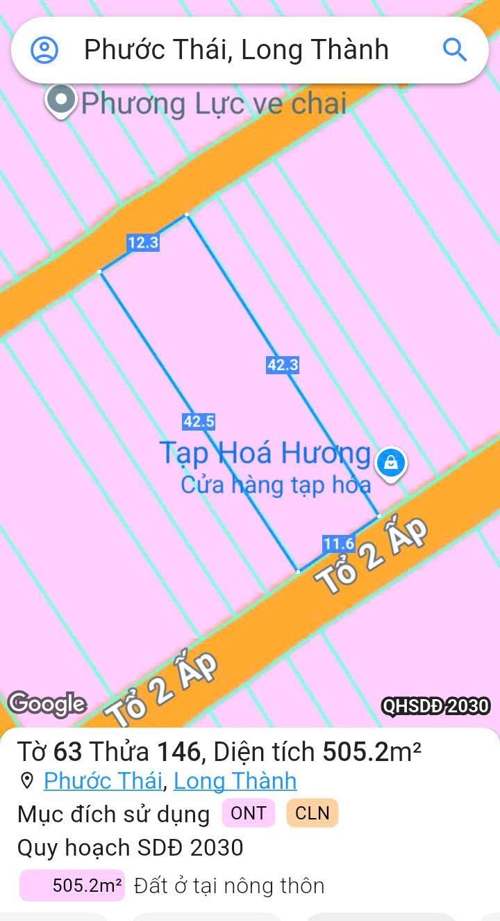 Đất 2 mặt tiền đường Dt 505m² tại Hiền Hòa, Phước Thái, Long Thành - Cơ hội đầu tư vàng!