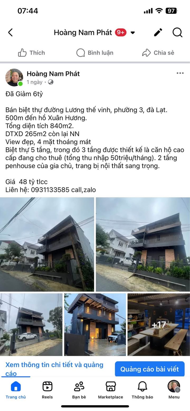 Biệt thự 5 tầng đường Lương Thế Vinh Đà Lạt 840m² giá 48 tỷ - Sang trọng, đầu tư sinh lời!