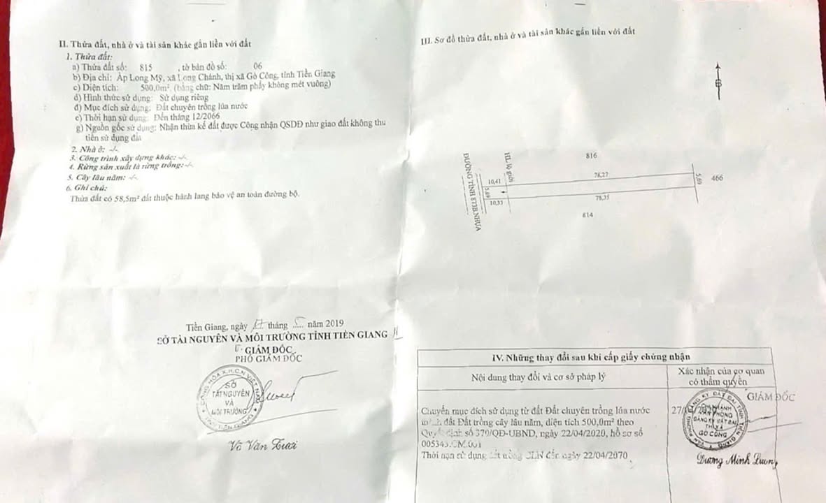 Đất CLN 500m² mặt tiền đường 873b, Phường Long Chánh - Gò Công chỉ 1.5 tỷ!