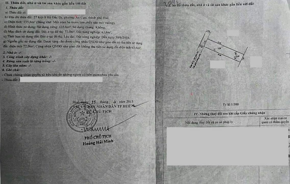 Đất kiệt Hồ Đắc Di, An Cựu 135.6m² giá 2 tỷ - Đầu tư tuyệt vời!