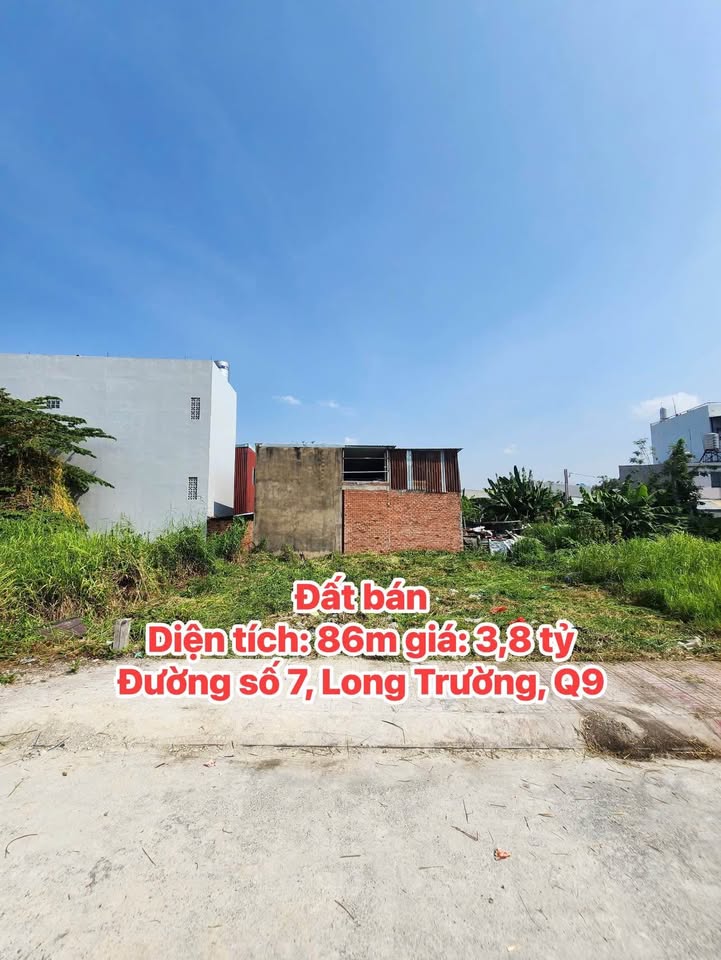 Đất nền hẻm rộng đường số 7, phường Long Trường, quận 9, 86m² - Sổ hồng chính chủ!