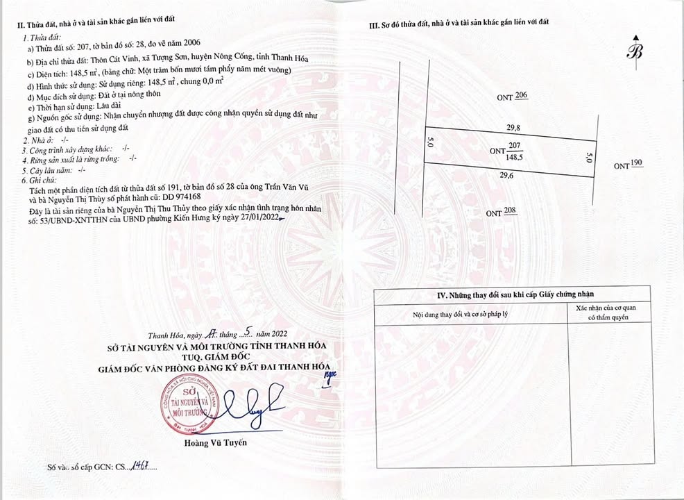 Đất thổ cư Tường Sơn, Nông Cống, Thanh Hóa 148,5m² - Giá tốt đầu tư!