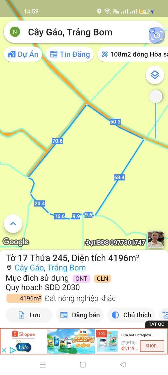 Đất nền 4200m² tại Cây Gáo, Trảng Bom - Tiềm năng đầu tư lớn!