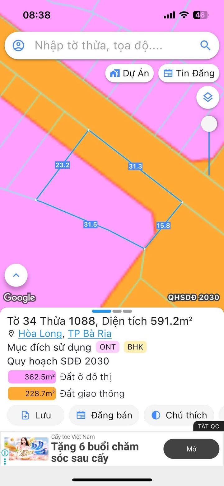 Đất thổ cư 590.9m² tại Phường Tam Long - Bà Rịa chỉ 3.2 tỷ - Vị trí đắc địa gần trục đường chính!