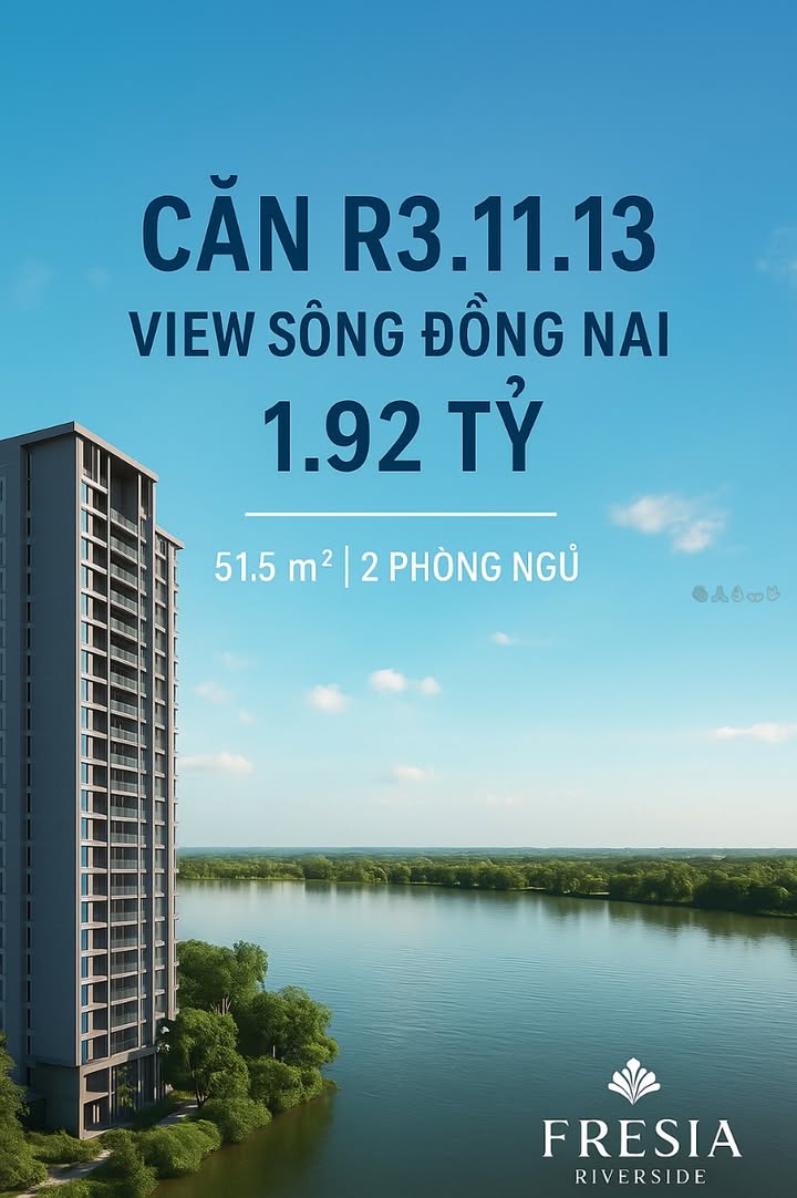 Căn hộ Fresia Riverside Biên Hòa 51.5m² giá 1.928 tỷ - View sông Đồng Nai tuyệt đẹp!