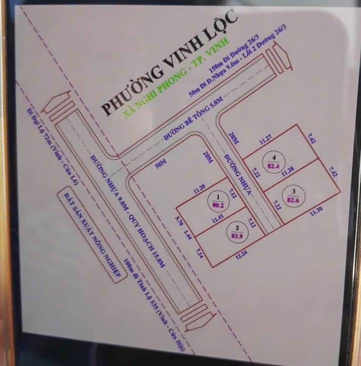 Đất nền khu phố 6, Nghi Phong, Vinh 80m² giá 1.35 tỷ - Đường nhựa thông thoáng!