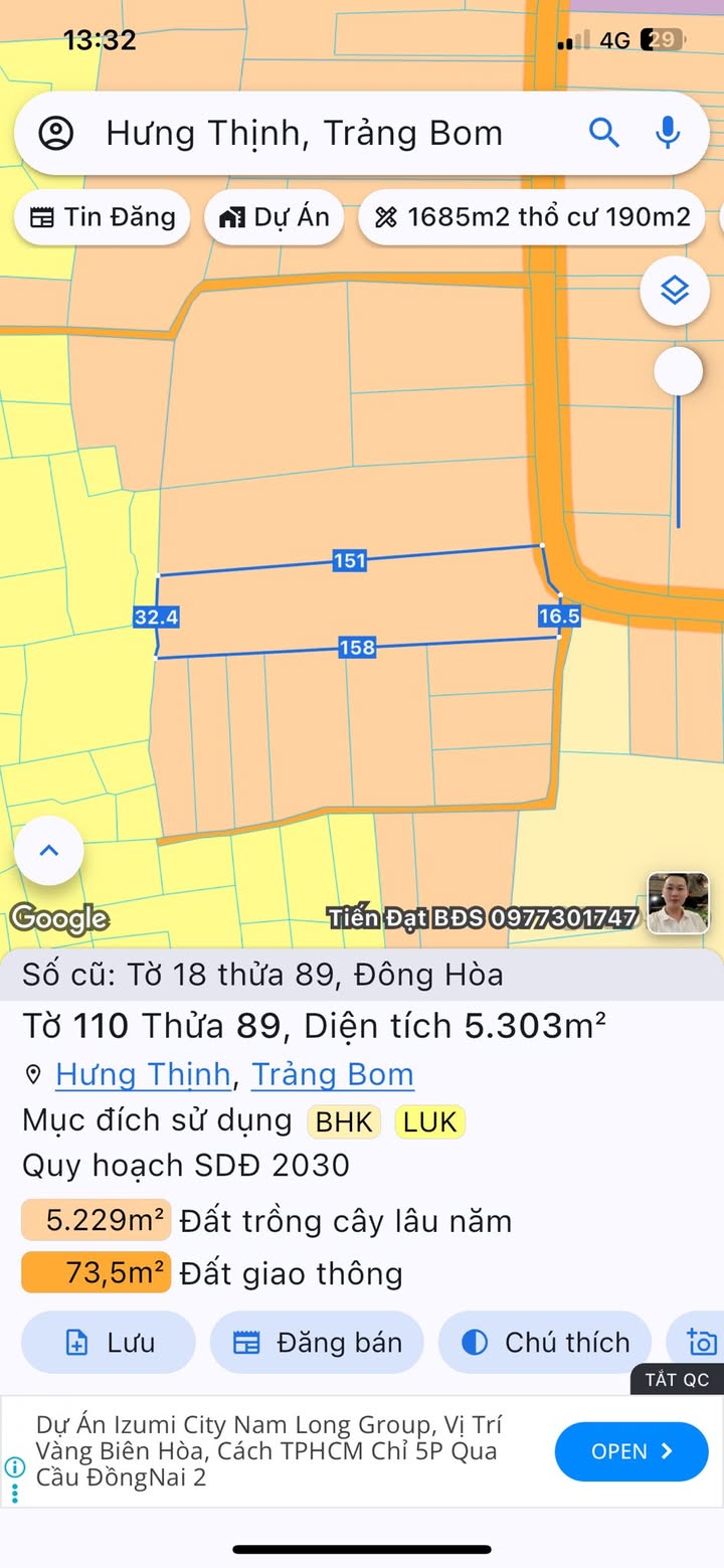 Đất mặt đường nhựa Đông Hòa Trảng Bom 19080m² giá 4.2 tỷ - Tiềm năng đầu tư lớn!