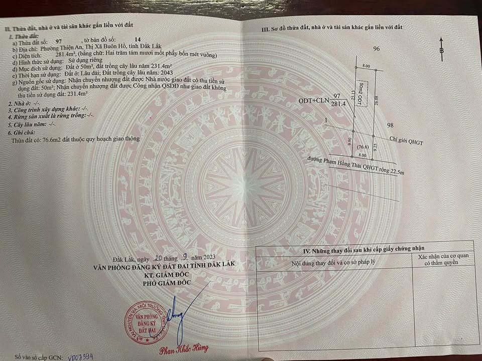 Đất thổ cư 280m² tại đường Phạm Hồng Thái, Buôn Hồ chỉ 504 triệu - Cần tiền bán gấp!