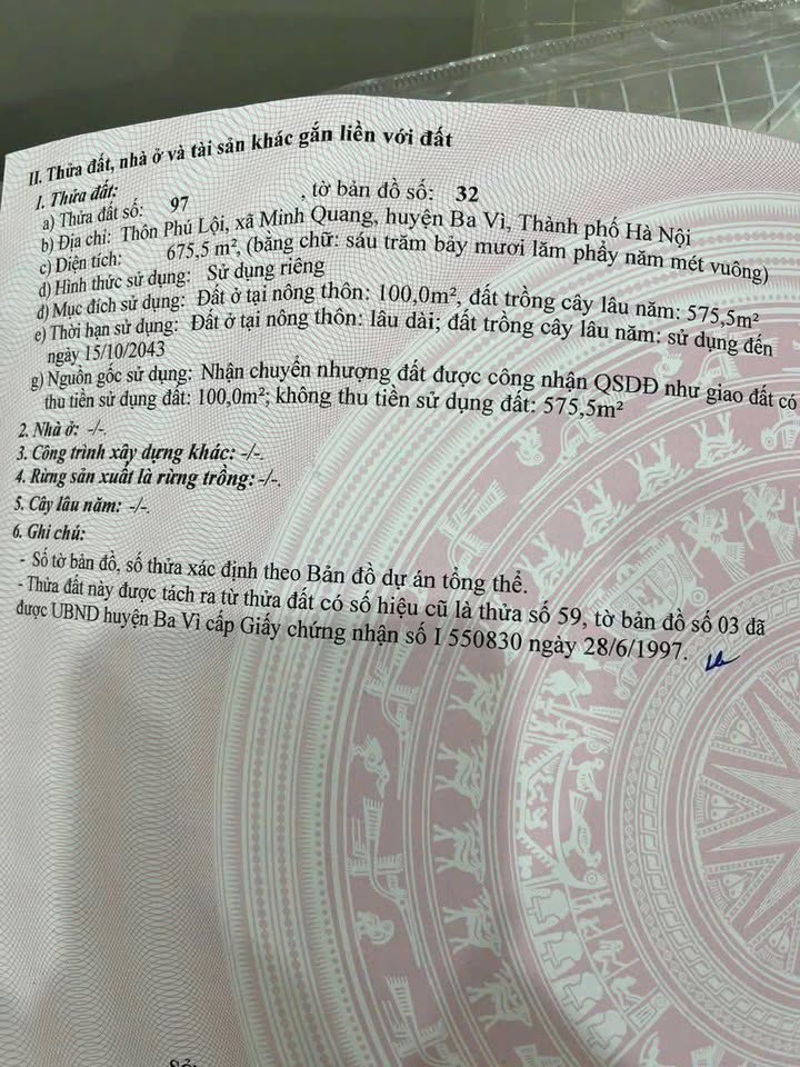 Đất nền Phú Lội, Ba Vì 675m² - Sổ hồng sang tên ngay!