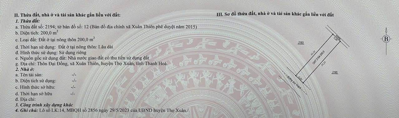 Đất nền tái định cư Xuân Thiên, Thọ Xuân 225m² - Cơ hội đầu tư hấp dẫn!